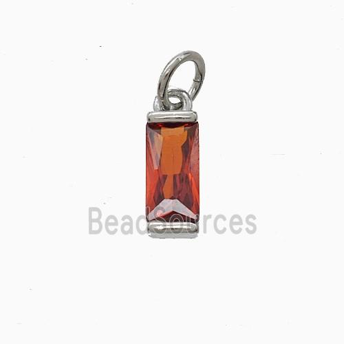 Red Cubic Zirconia Stick Pendant Copper Platinum Plated