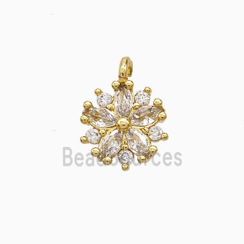 Copper Flower Pendant Pave Zirconia Gold Plated