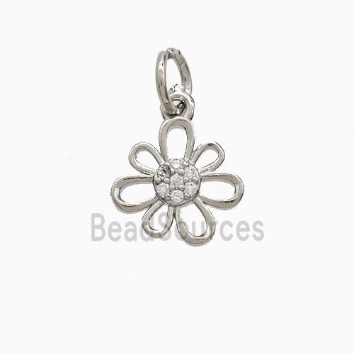 Copper Flower Pendant Pave Zirconia Platinum Plated