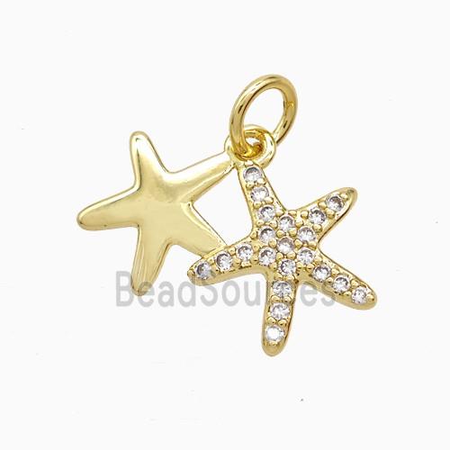 Copper Starfish Pendant Pave Zirconia Gold Plated