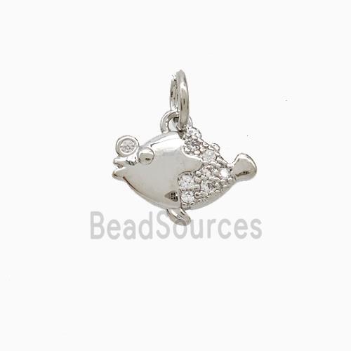 Copper Fish Pendant Pave Zirconia Platinum Plated