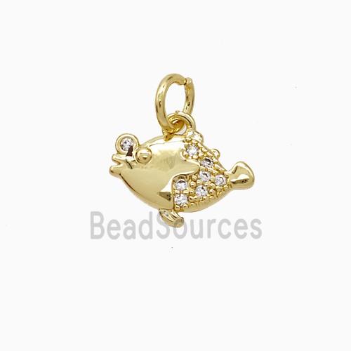 Copper Fish Pendant Pave Zirconia Gold Plated
