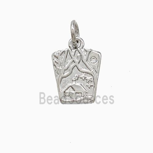 Copper Tree House Pendant Pave Zirconia Platinum Plated