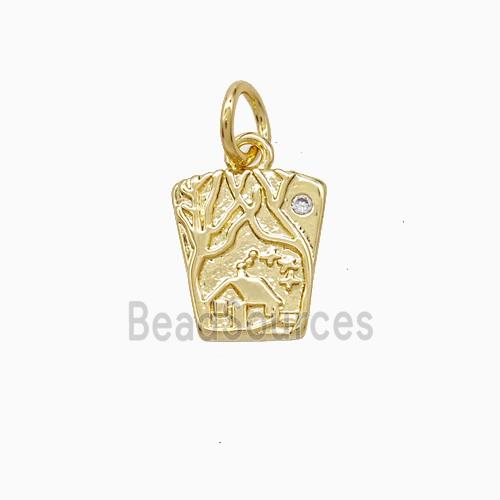 Copper Tree House Pendant Pave Zirconia Gold Plated
