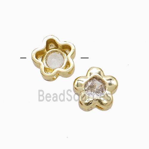 Copper Flower Beads Pave Zirconia Gold Plated