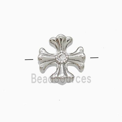 Copper Cross Beads Pave Zirconia Platinum Plated