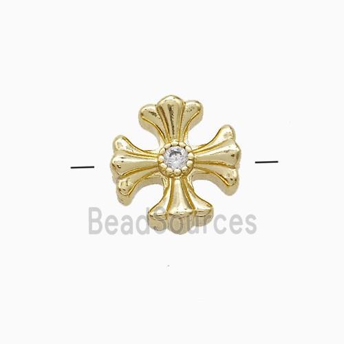 Copper Cross Beads Pave Zirconia Gold Plated
