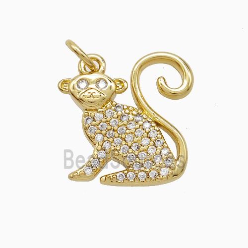 Copper Monkey Pendant Pave Zirconia Gold Plated