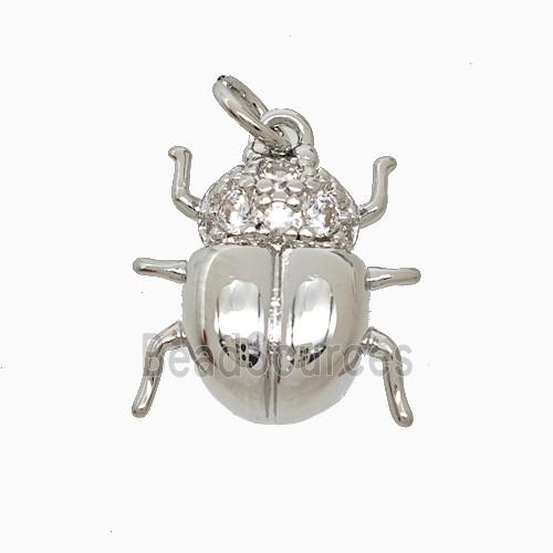 Copper Ladybug Pendant Pave Zirconia Platinum Plated