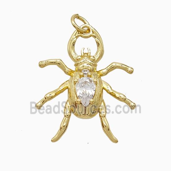 Copper Beetle Pendant Pave Zirconia Gold Plated