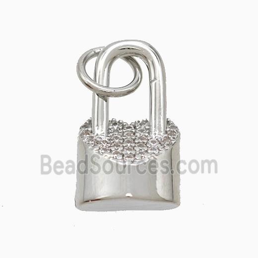 Copper Lock Pendant Pave Zirconia Platinum Plated