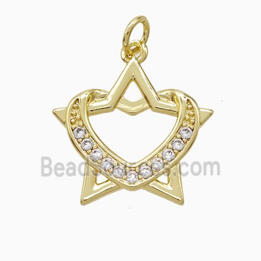 Copper Star Heart Pendant Pave Zirconia Gold Plated
