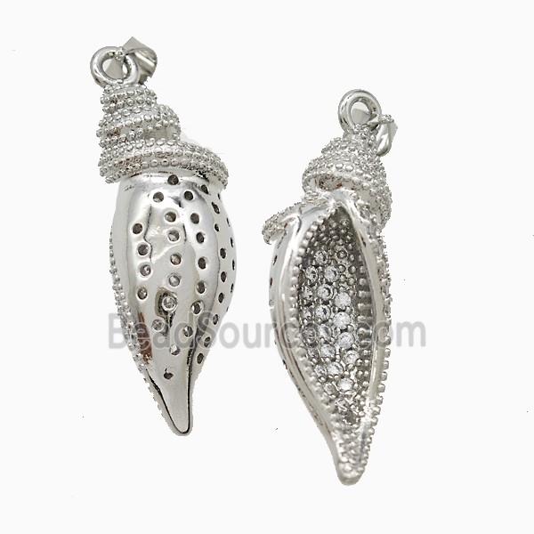 Copper Conch Shell Pendant Pave Zirconia Platinum Plated