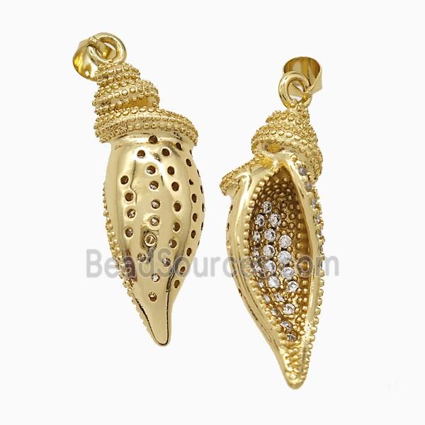 Copper Conch Shell Pendant Pave Zirconia Gold Plated