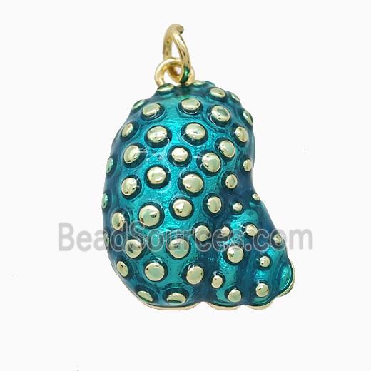 Copper Conch Shell Pendant Teal Painted Gold Plated