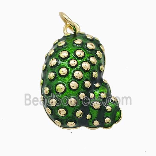 Copper Conch Shell Pendant Green Painted Gold Plated
