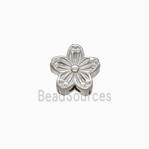 Copper Flower Beads White Enamel Platinum Plated