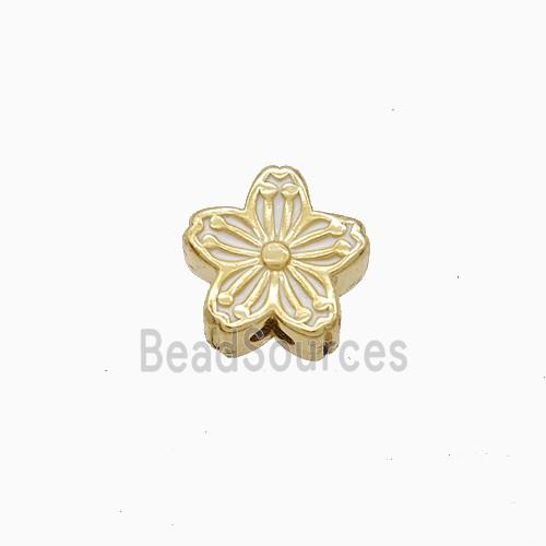 Copper Flower Beads White Enamel Gold Plated