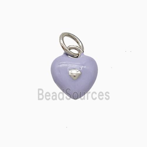 Copper Heart Pendant Lavender Enamel Platinum Plated