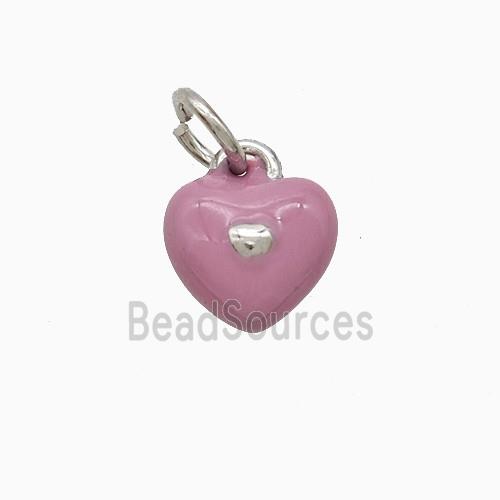 Copper Heart Pendant Pink Enamel Platinum Plated