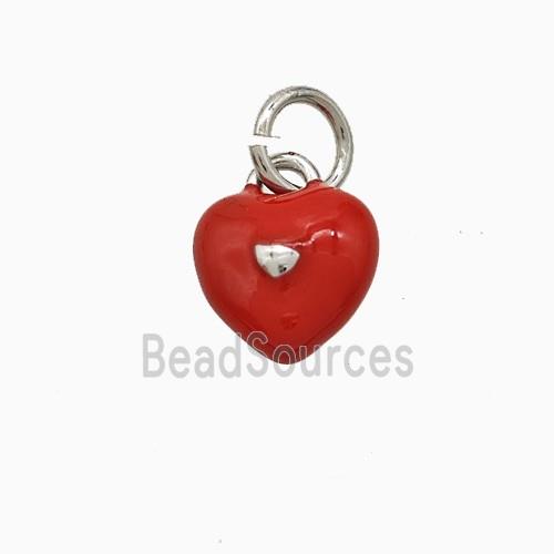 Copper Heart Pendant Red Enamel Platinum Plated