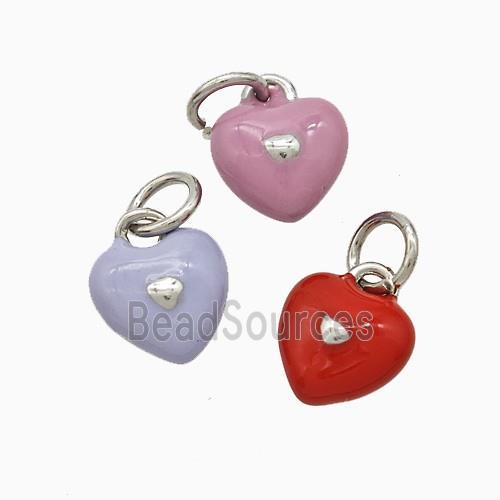 Copper Heart Pendant Enamel Platinum Plated Mixed