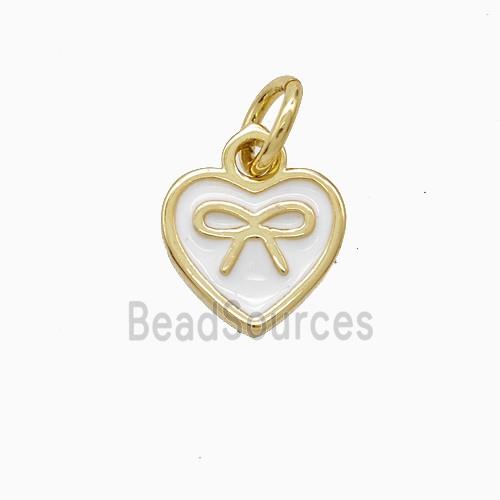 Copper Heart Pendant White Enamel Bowknot Gold Plated