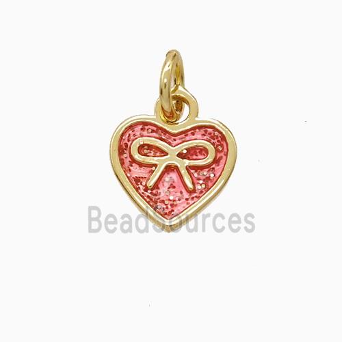 Copper Heart Pendant Pink Enamel Bowknot Gold Plated