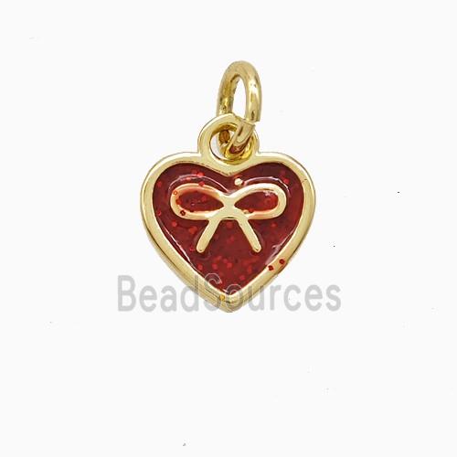 Copper Heart Pendant Red Enamel Bowknot Gold Plated