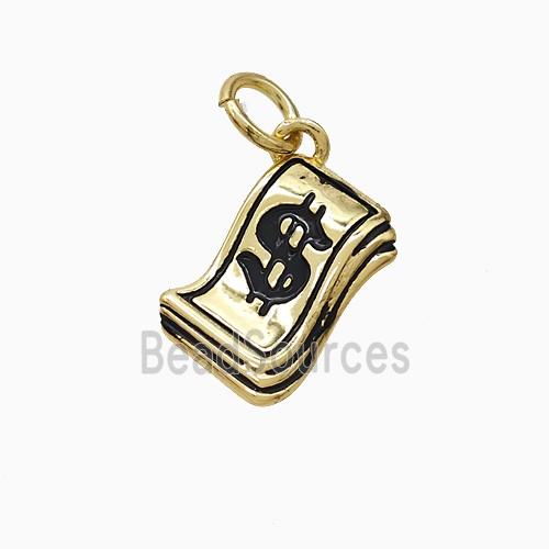 Money Dollar Charms Copper Pendant Black Enamel Gold Plated
