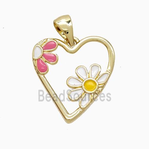 Copper Heart Flower Pendant Enamel Gold Plated