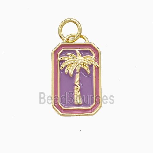 Coconut Tree Charms Copper Palm Pendant Lavender Enamel Gold Plated