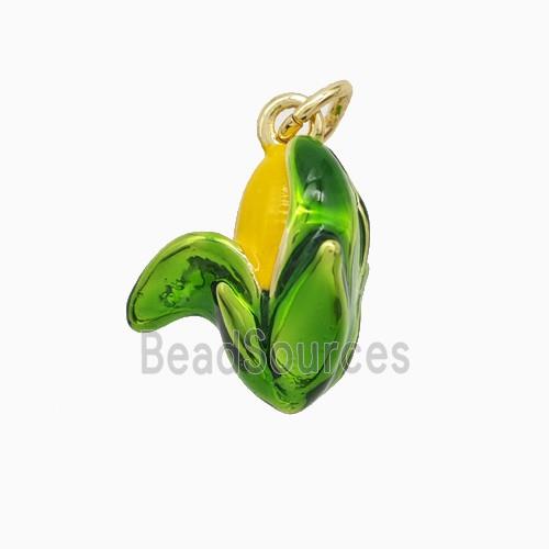 Copper Corn Pendant Yellow Green Enamel Gold Plated
