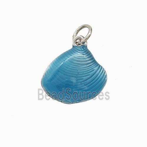 Copper Scallop Shell Pendant Blue Painted Platinum Plated