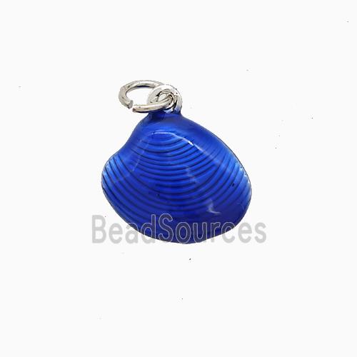 Copper Scallop Shell Pendant Lapisblue Painted Platinum Plated