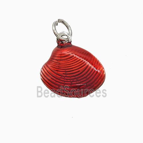 Copper Scallop Shell Pendant Red Painted Platinum Plated