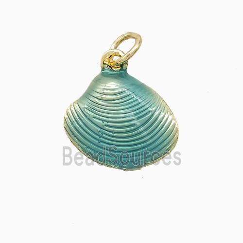 Copper Scallop Shell Pendant Teal Painted Gold Plated