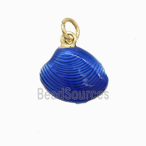 Copper Scallop Shell Pendant Lapisblue Painted Gold Plated
