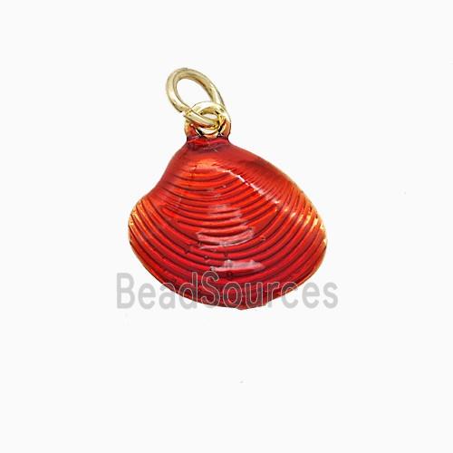 Copper Scallop Shell Pendant Red Painted Gold Plated