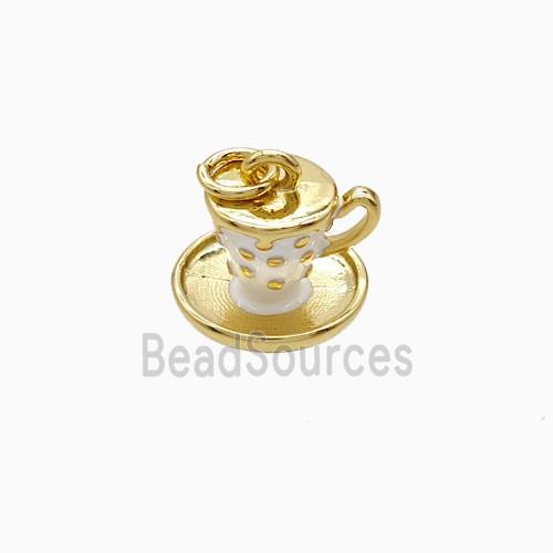 Coffee Cup Charms Copper Pendant White Enamel Gold Plated