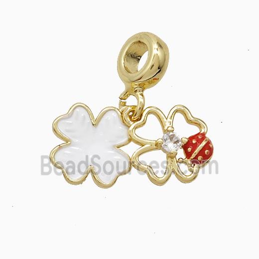 Copper Clover And Ladybug Pendant Enamel Gold Plated