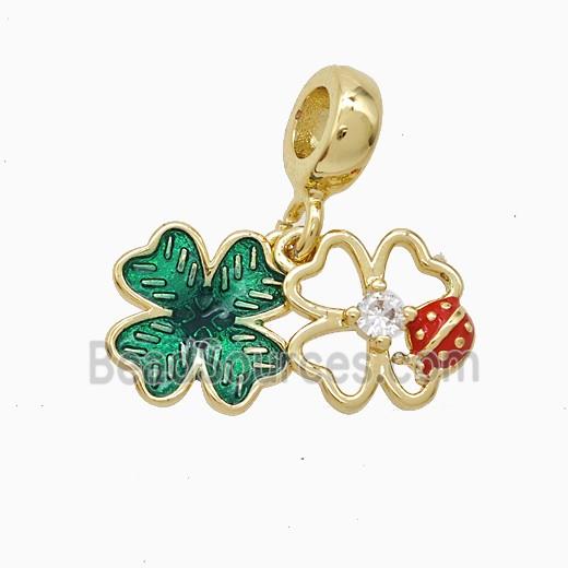 Copper Clover And Ladybug Pendant Enamel Gold Plated