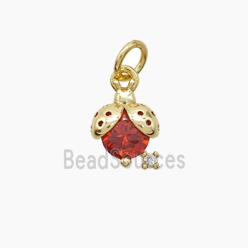 Copper Ladybug Pendant Pave Crystal Glass Gold Plated