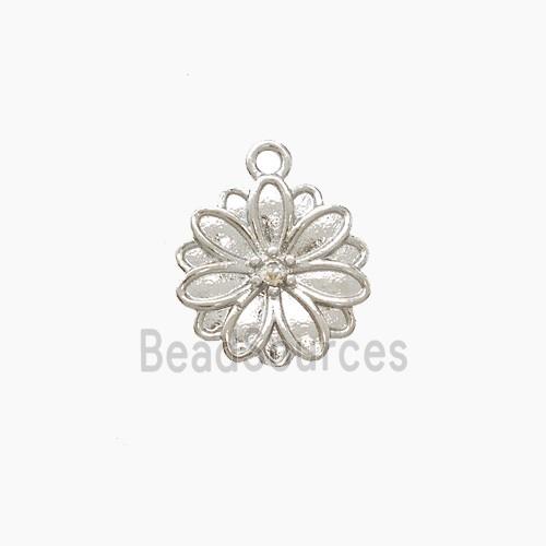 Copper Daisy Pendant Pave Zirconia Flower Platinum Plated
