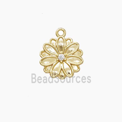 Copper Daisy Pendant Pave Zirconia Flower Gold Plated