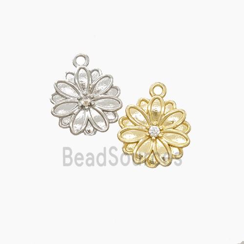 Copper Daisy Pendant Pave Zirconia Flower Mixed