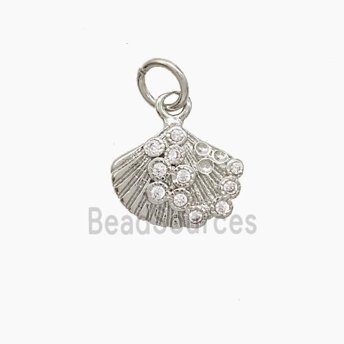 Copper Scallop Shell Pendant Pave Zirconia Platinum Plated