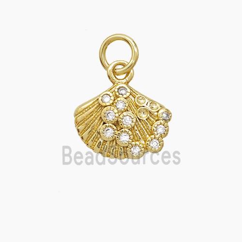 Copper Scallop Shell Pendant Pave Zirconia Gold Plated