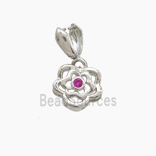 Copper Flower Pendant Pave Zirconia Platinum Plated