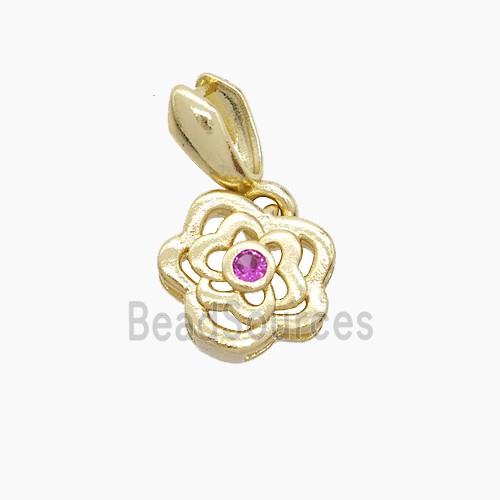 Copper Flower Pendant Pave Zirconia Gold Plated